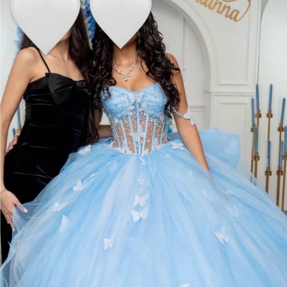 Elegant Light Blue Ball Gown with Butterfly Accents